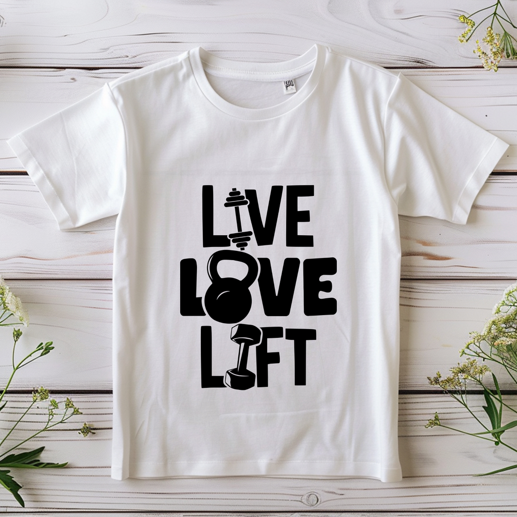 Unisex live love lift gym tshirt