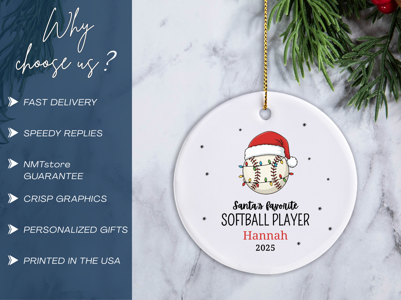 Personalized Santa's Favorite Softball Player Ornament