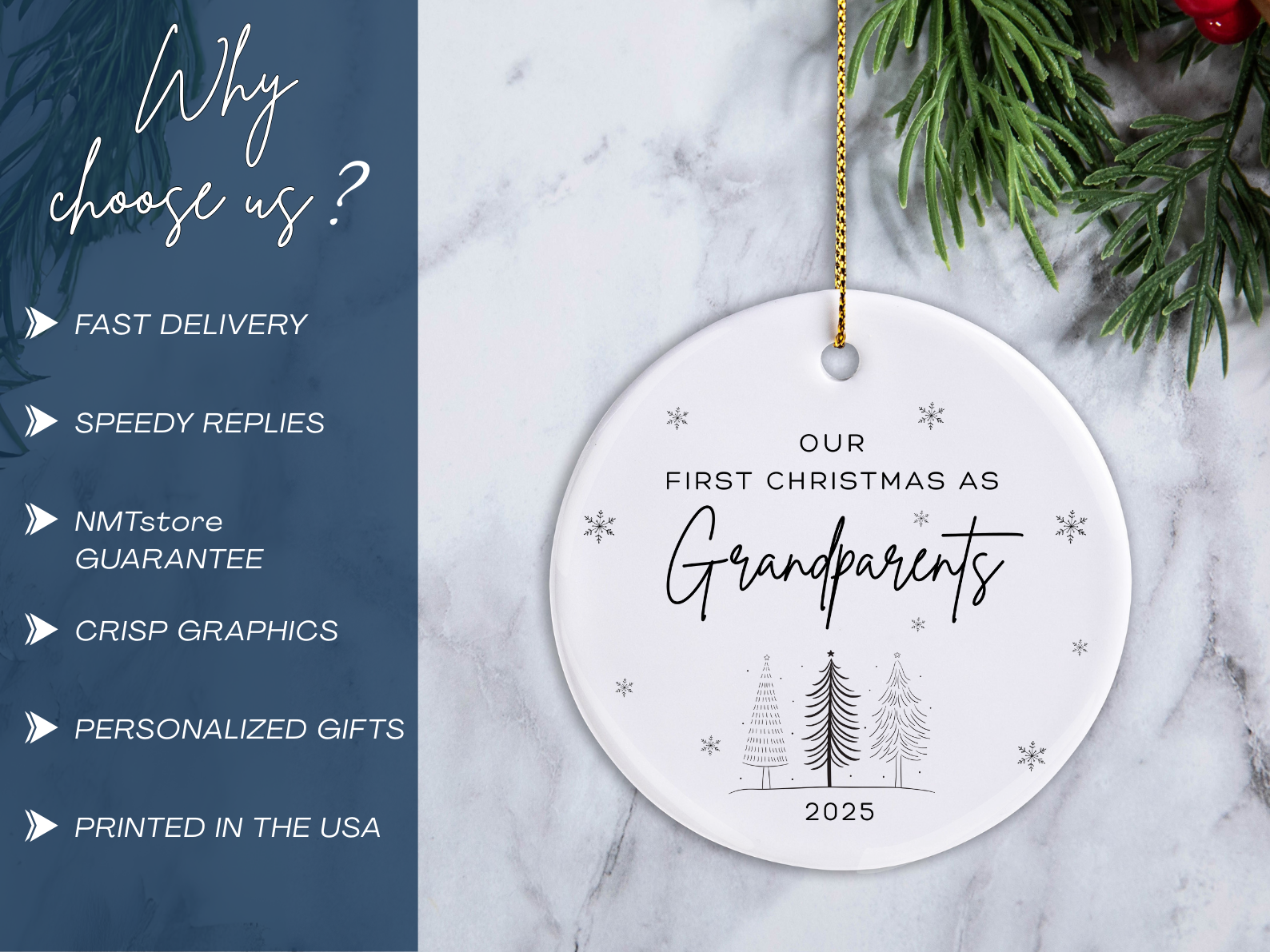 Personalized First Christmas as Grandparents Ornament