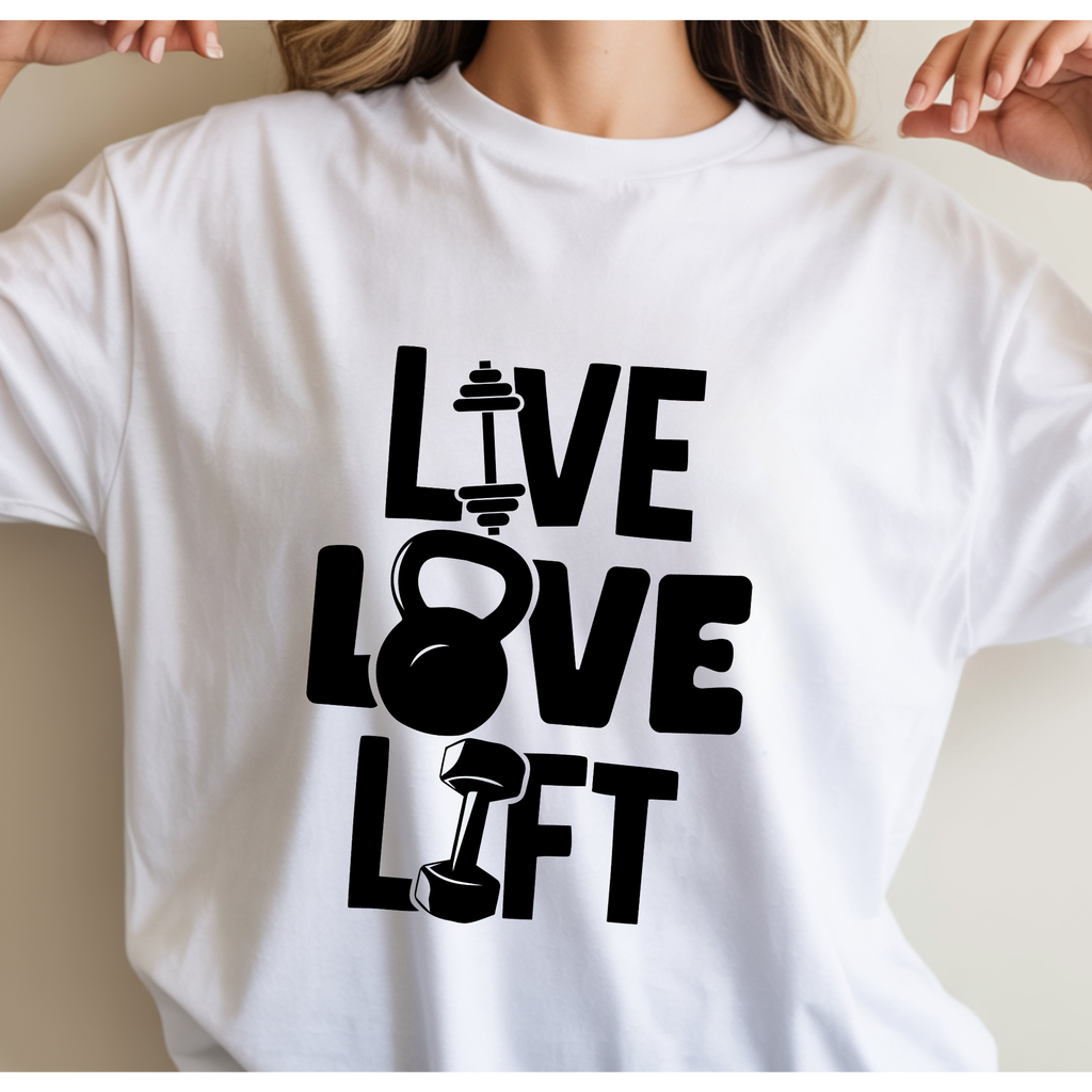Unisex live love lift gym tshirt