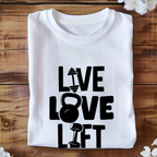 Unisex live love lift gym tshirt
